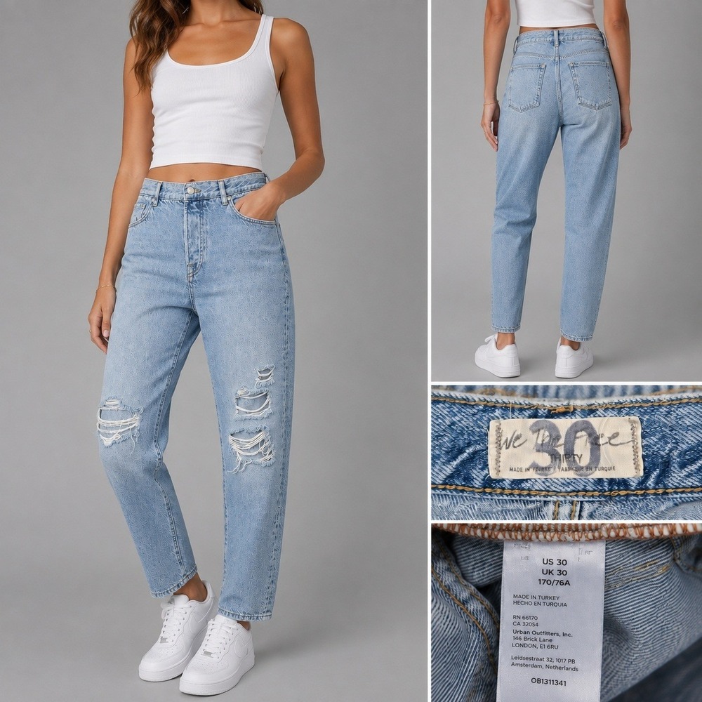We The Free Jeans Womens 30 (32) Light Blue Distressed Straight Leg High Rise